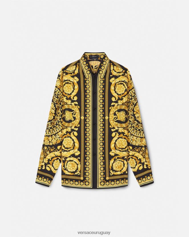 Versace camisa de seda barroca hombres imprimir ropa H88R0H1296