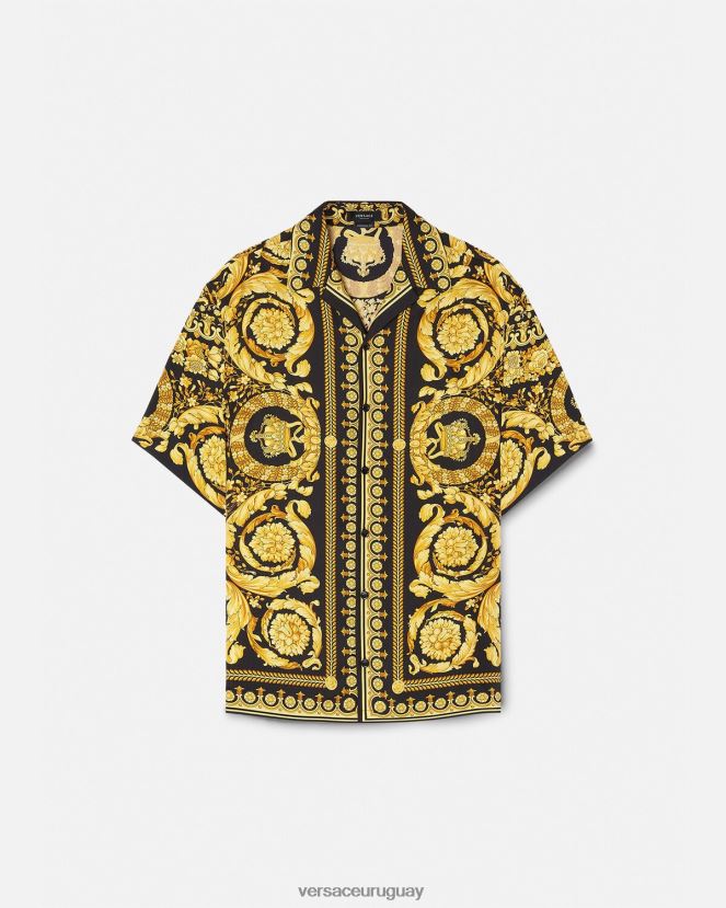 Versace camisa de seda barroca hombres imprimir ropa H88R0H1297