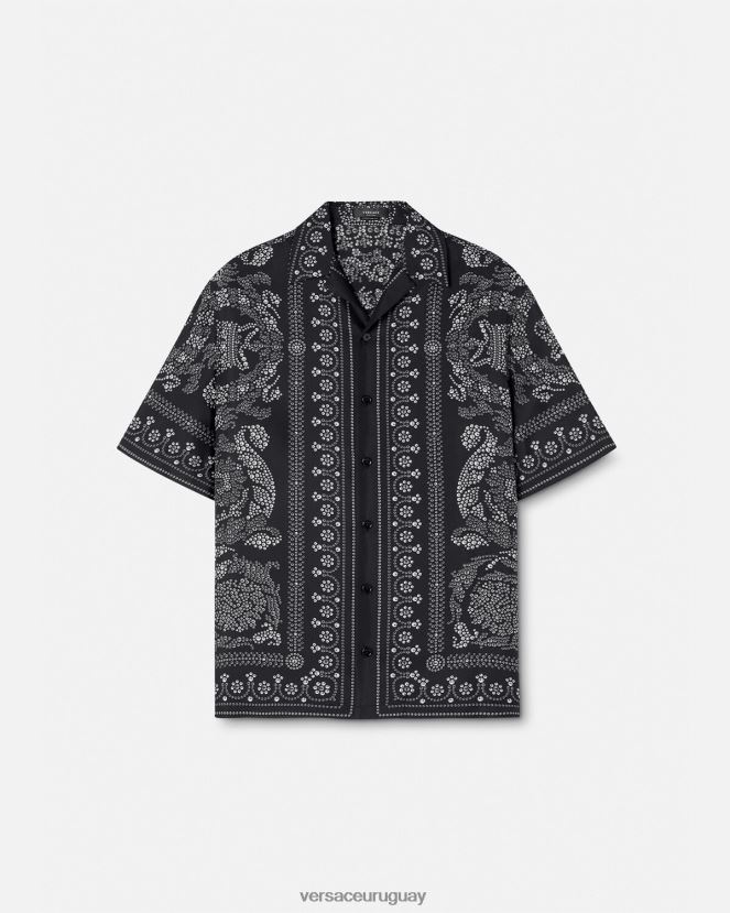 Versace camisa de seda con silueta barroca hombres imprimir ropa H88R0H1315