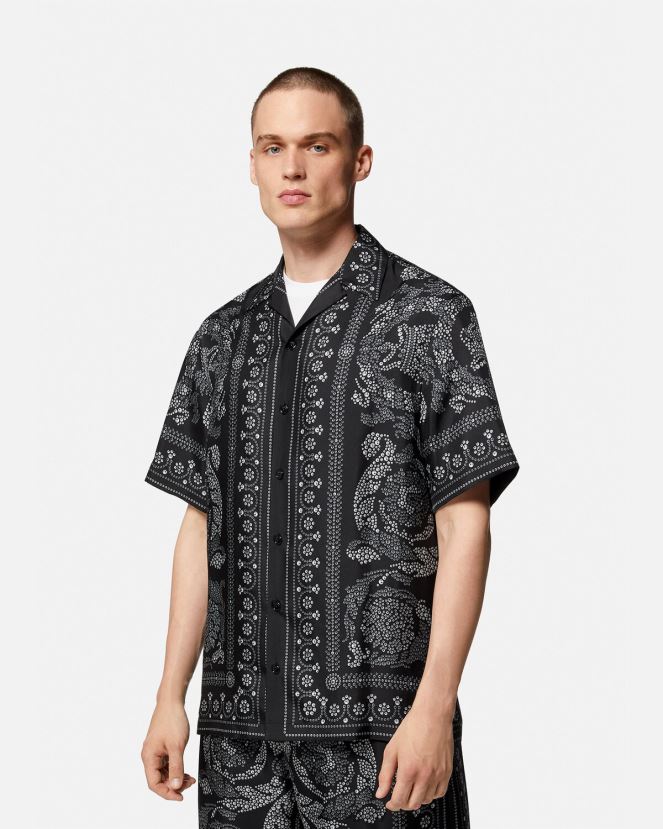 Versace camisa de seda con silueta barroca hombres imprimir ropa H88R0H1315