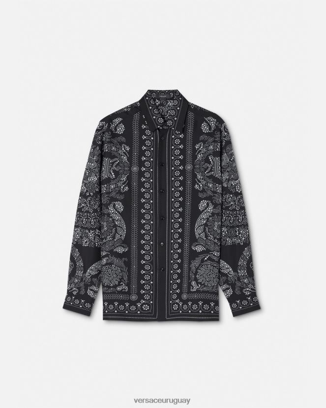 Versace camisa de seda con silueta barroca hombres imprimir ropa H88R0H1316