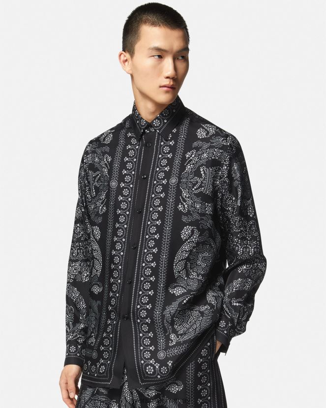 Versace camisa de seda con silueta barroca hombres imprimir ropa H88R0H1316