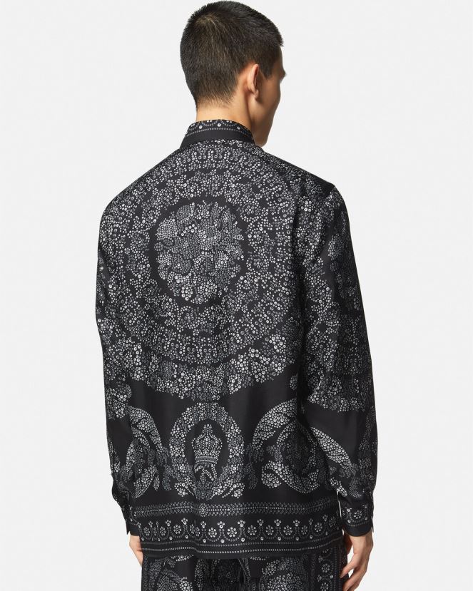 Versace camisa de seda con silueta barroca hombres imprimir ropa H88R0H1316
