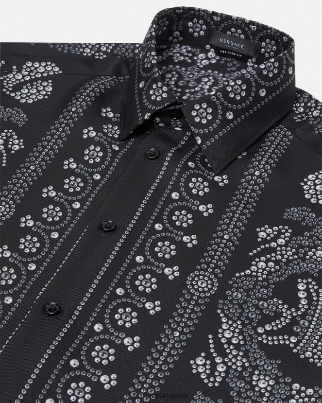 Versace camisa de seda con silueta barroca hombres imprimir ropa H88R0H1316