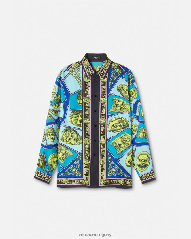 Versace camisa de seda le maschere hombres imprimir ropa H88R0H1305