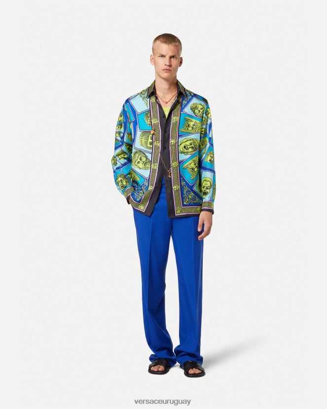 Versace camisa de seda le maschere hombres imprimir ropa H88R0H1305