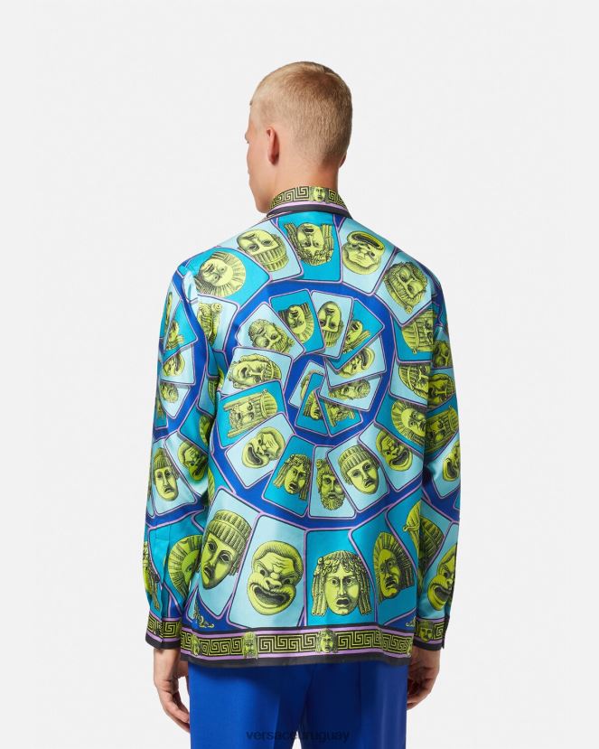 Versace camisa de seda le maschere hombres imprimir ropa H88R0H1305