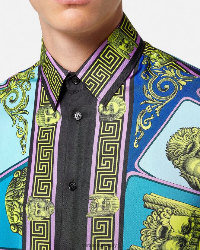 Versace camisa de seda le maschere hombres imprimir ropa H88R0H1305