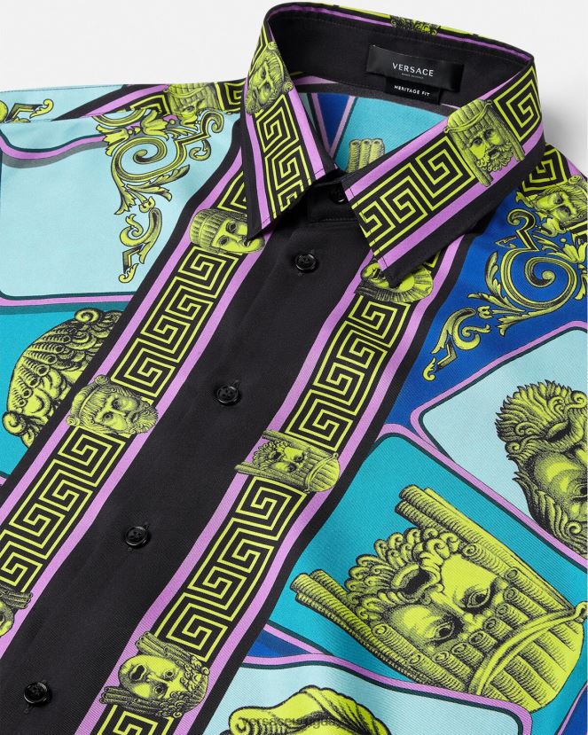 Versace camisa de seda le maschere hombres imprimir ropa H88R0H1305