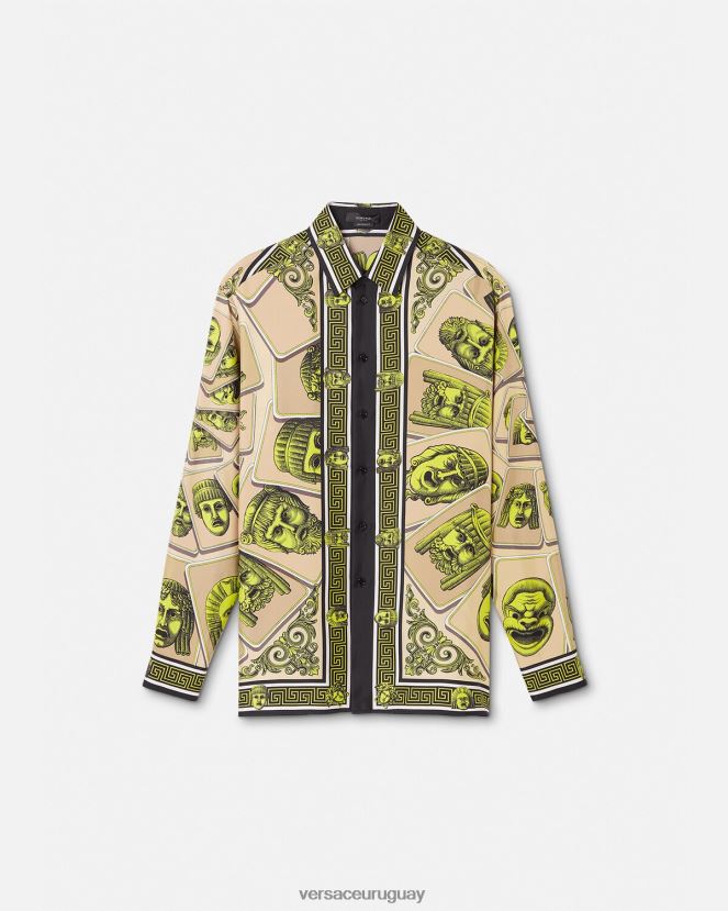 Versace camisa de seda le maschere hombres imprimir ropa H88R0H1306