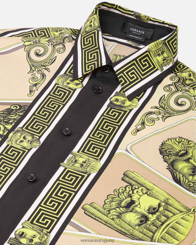 Versace camisa de seda le maschere hombres imprimir ropa H88R0H1306
