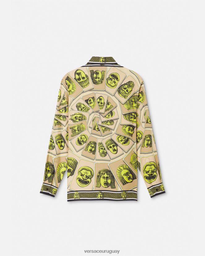 Versace camisa de seda le maschere hombres imprimir ropa H88R0H1306