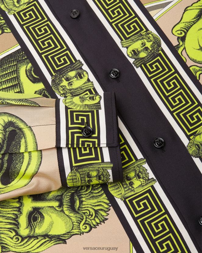 Versace camisa de seda le maschere hombres imprimir ropa H88R0H1306