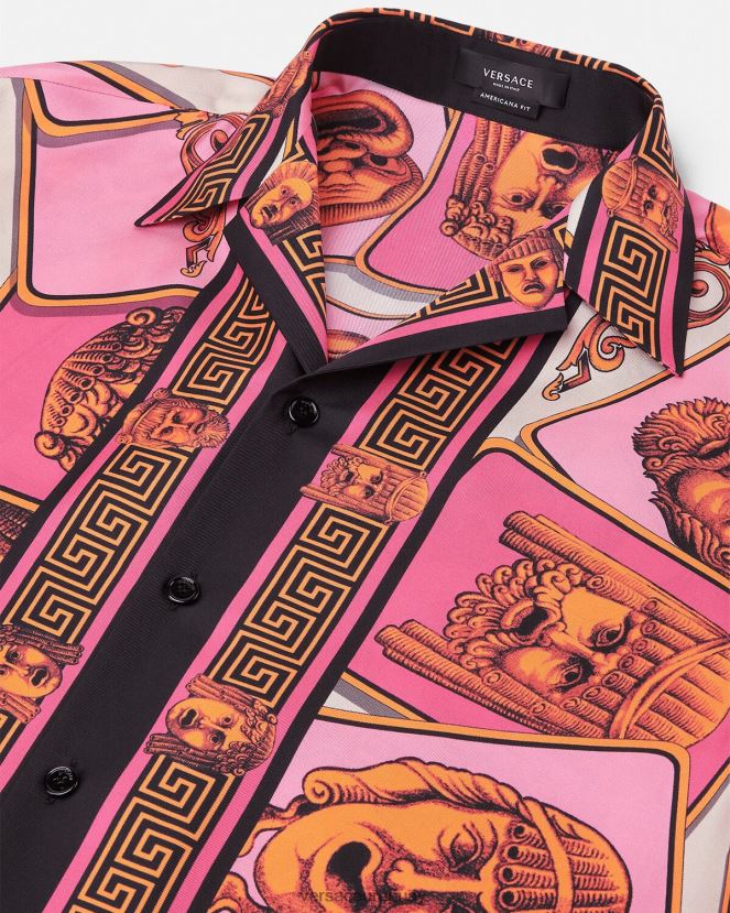 Versace camisa de seda le maschere hombres rosa y estampado ropa H88R0H1307