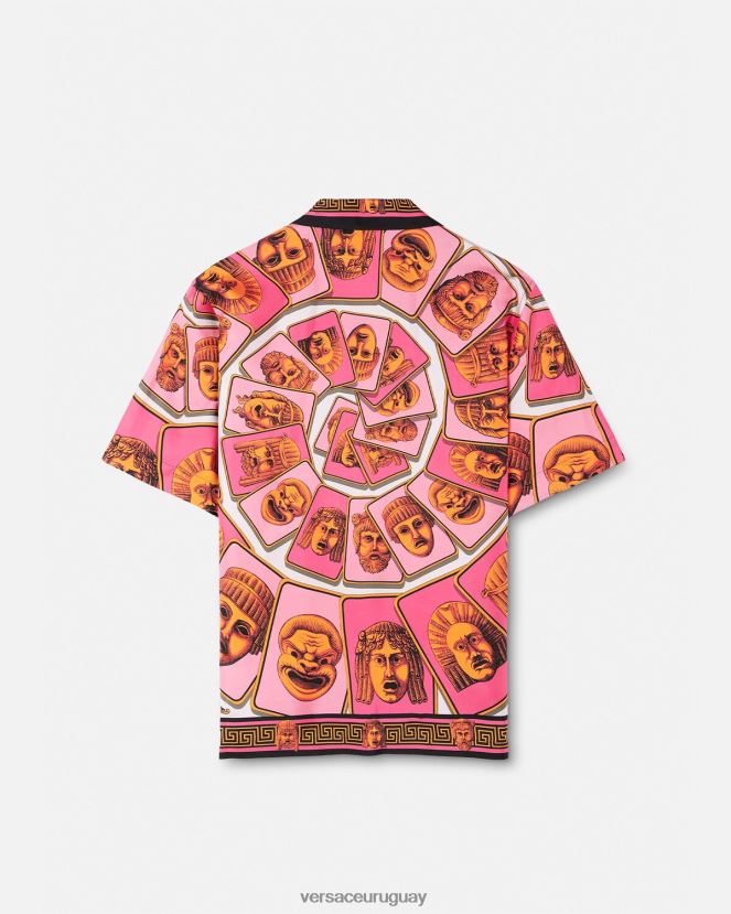 Versace camisa de seda le maschere hombres rosa y estampado ropa H88R0H1307