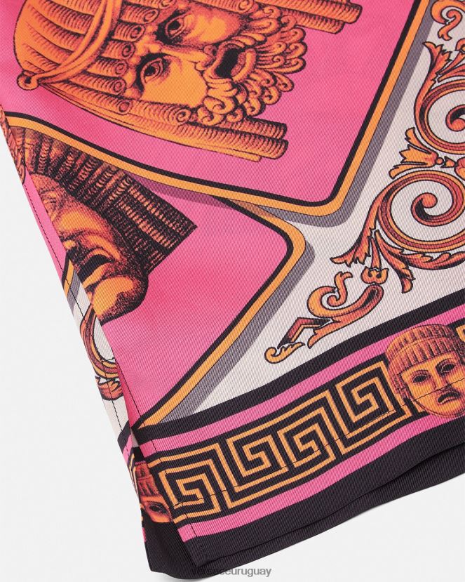 Versace camisa de seda le maschere hombres rosa y estampado ropa H88R0H1307