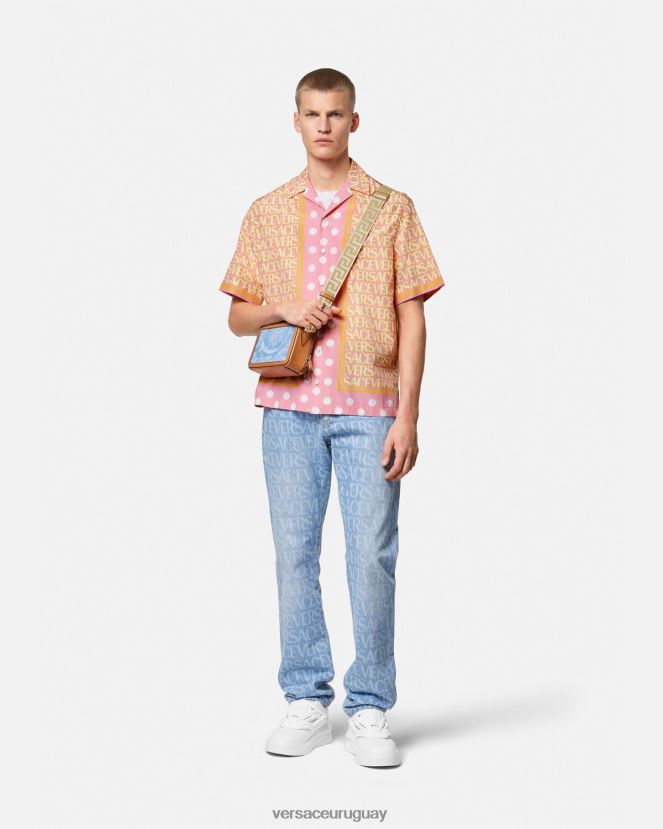 Versace camisa en mezcla de algodón hombres imprimir ropa H88R0H1288