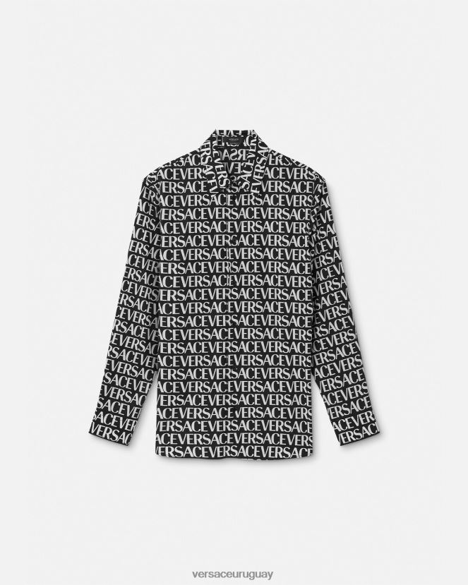 Versace camisa entera hombres negro y estampado ropa H88R0H1314