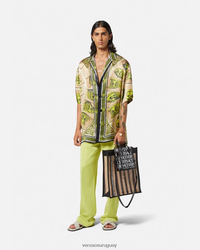 Versace camisa extragrande de seda le maschere hombres imprimir ropa H88R0H1308