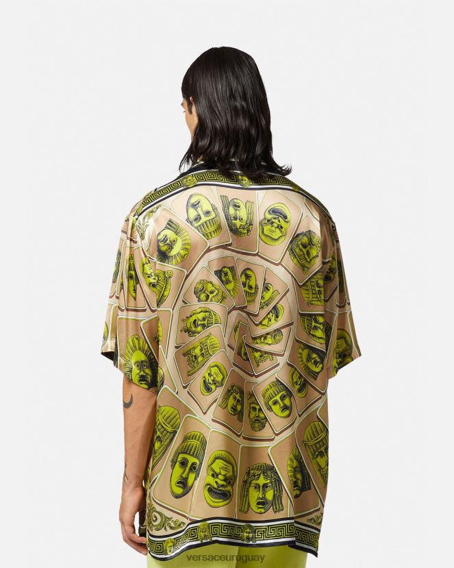 Versace camisa extragrande de seda le maschere hombres imprimir ropa H88R0H1308
