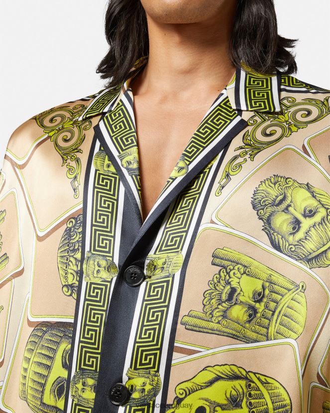 Versace camisa extragrande de seda le maschere hombres imprimir ropa H88R0H1308