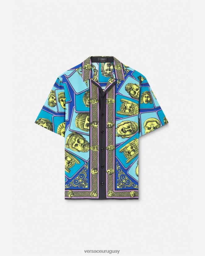 Versace camisa le maschere en mezcla de algodón hombres imprimir ropa H88R0H1309