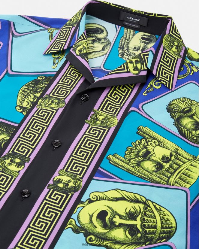 Versace camisa le maschere en mezcla de algodón hombres imprimir ropa H88R0H1309