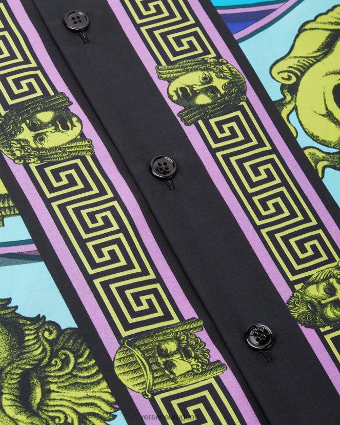 Versace camisa le maschere en mezcla de algodón hombres imprimir ropa H88R0H1309