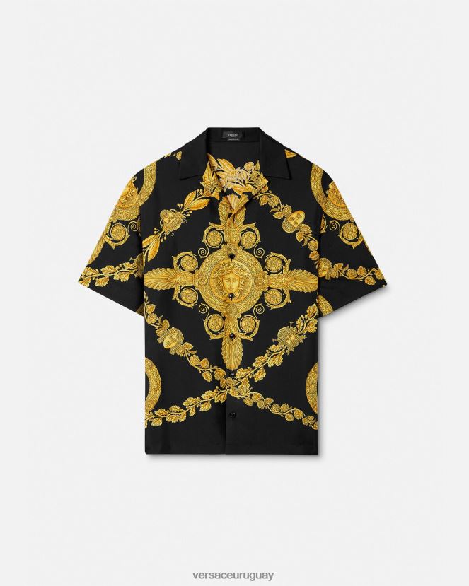 Versace camisa maschera barroca de seda hombres imprimir ropa H88R0H1311