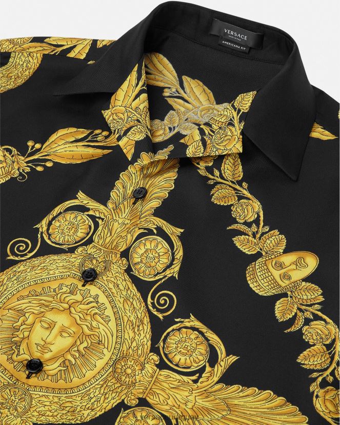Versace camisa maschera barroca de seda hombres imprimir ropa H88R0H1311