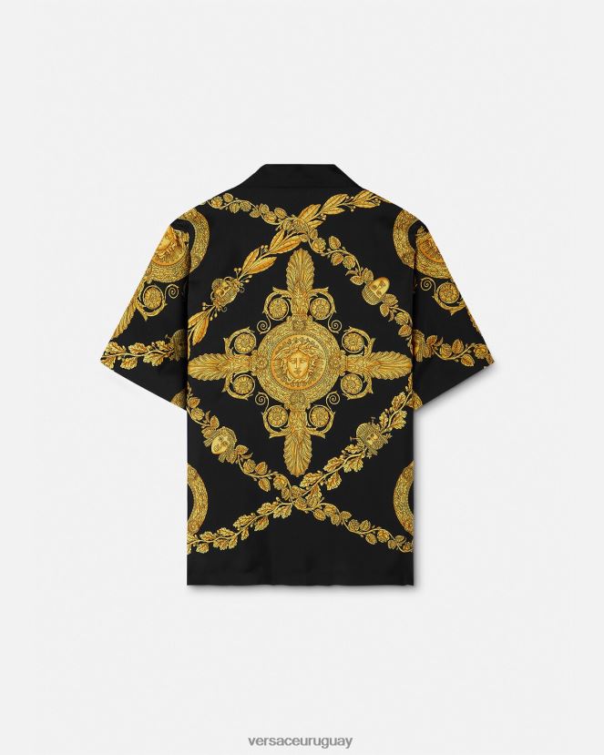 Versace camisa maschera barroca de seda hombres imprimir ropa H88R0H1311