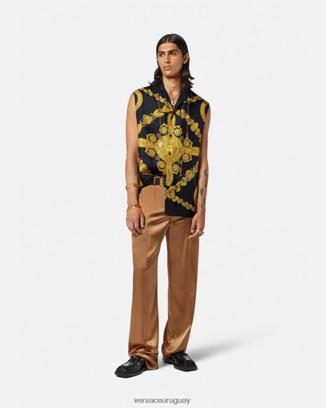 Versace camisa maschera barroca de seda hombres imprimir ropa H88R0H1312