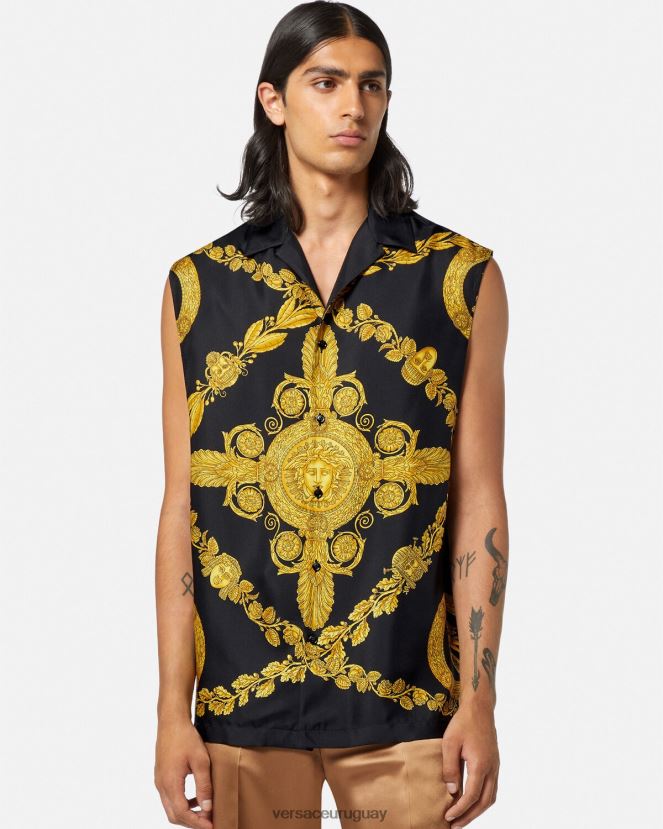 Versace camisa maschera barroca de seda hombres imprimir ropa H88R0H1312
