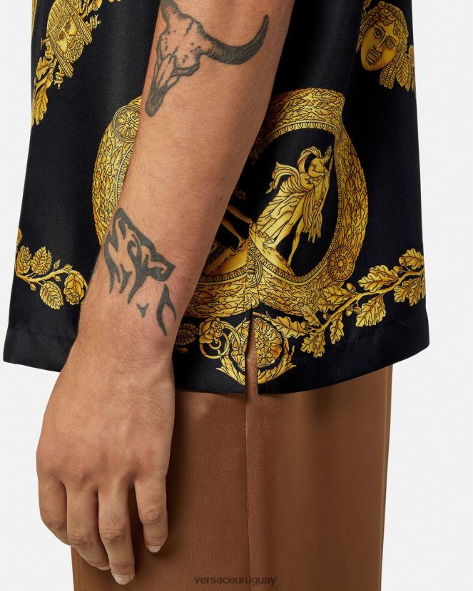 Versace camisa maschera barroca de seda hombres imprimir ropa H88R0H1312