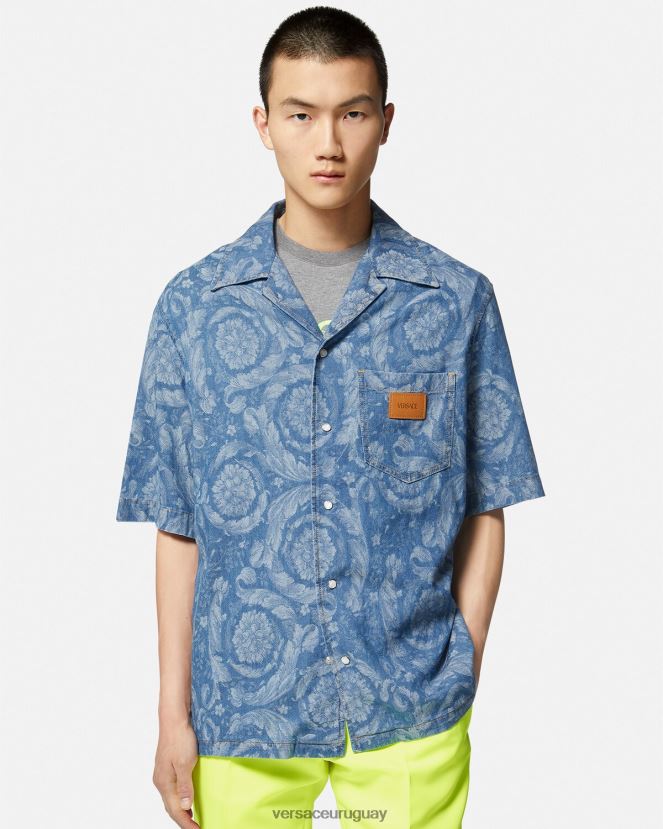 Versace camisa vaquera con silueta barroca hombres Plano ropa H88R0H1298