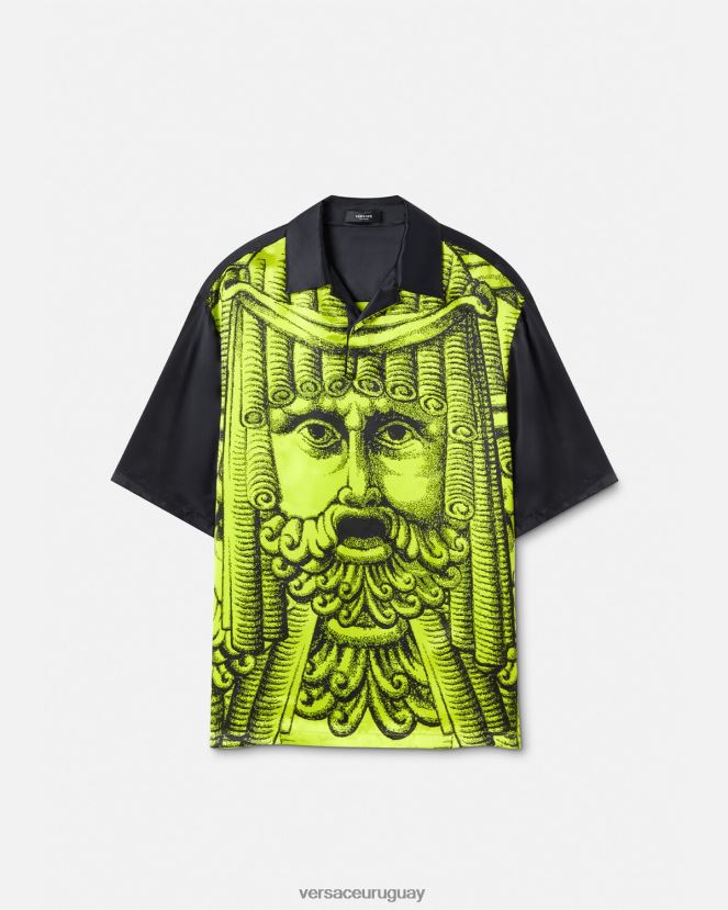 Versace polo manga corta la maschera hombres negro y lima ropa H88R0H1310