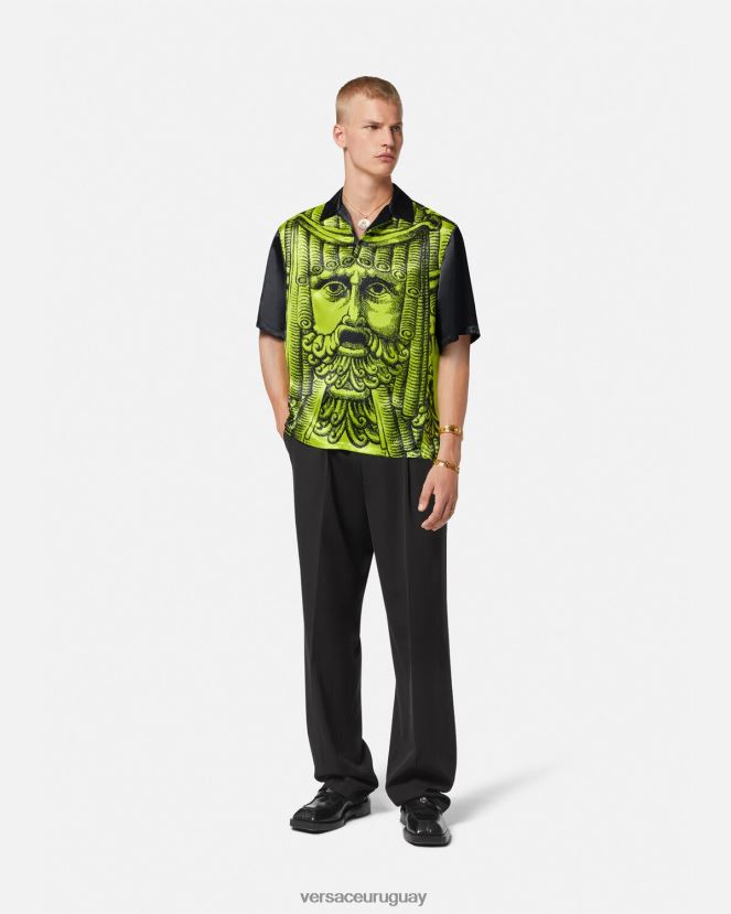 Versace polo manga corta la maschera hombres negro y lima ropa H88R0H1310