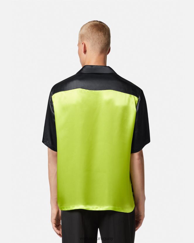 Versace polo manga corta la maschera hombres negro y lima ropa H88R0H1310