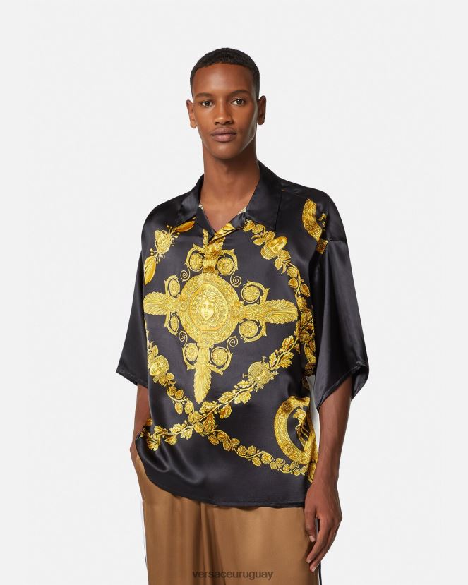 Versace polo maschera de satén barroco hombres imprimir ropa H88R0H1313