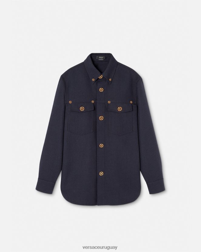 Versace sobrecamisa con estampado de pata de gallo y medusa hombres azul ropa H88R0H1322