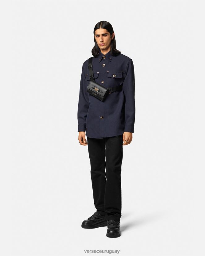 Versace sobrecamisa con estampado de pata de gallo y medusa hombres azul ropa H88R0H1322