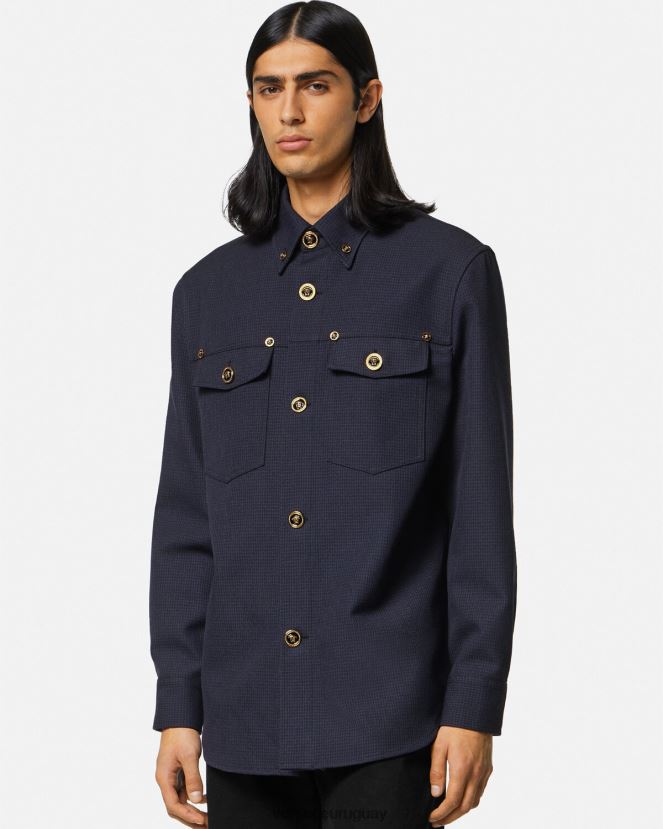 Versace sobrecamisa con estampado de pata de gallo y medusa hombres azul ropa H88R0H1322