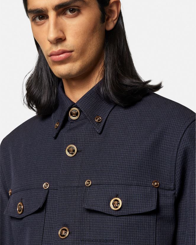 Versace sobrecamisa con estampado de pata de gallo y medusa hombres azul ropa H88R0H1322