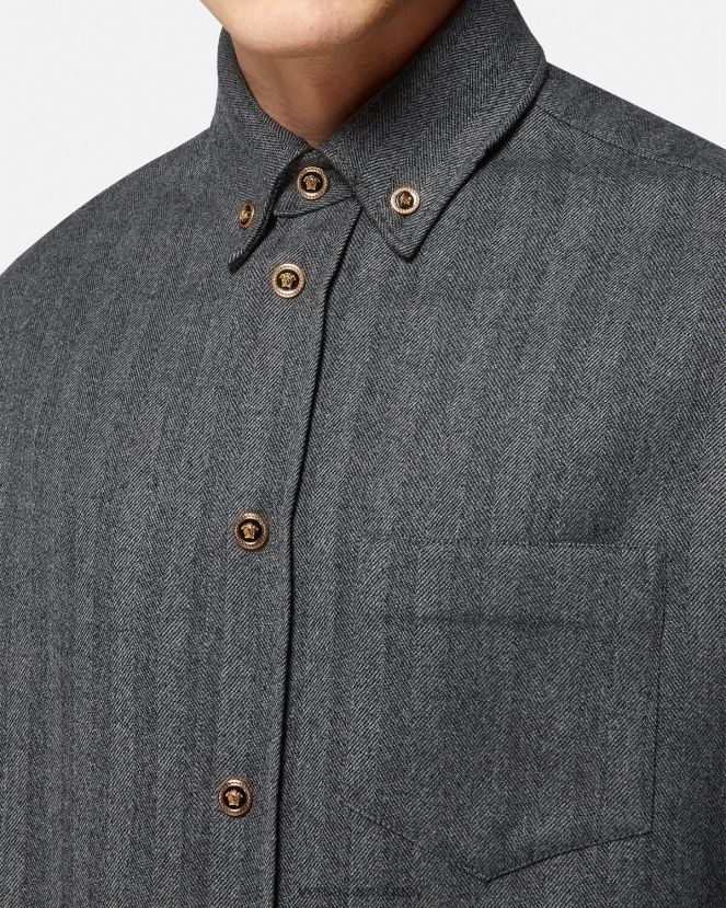 Versace sobrecamisa de cachemir con medusa hombres gris ropa H88R0H1302