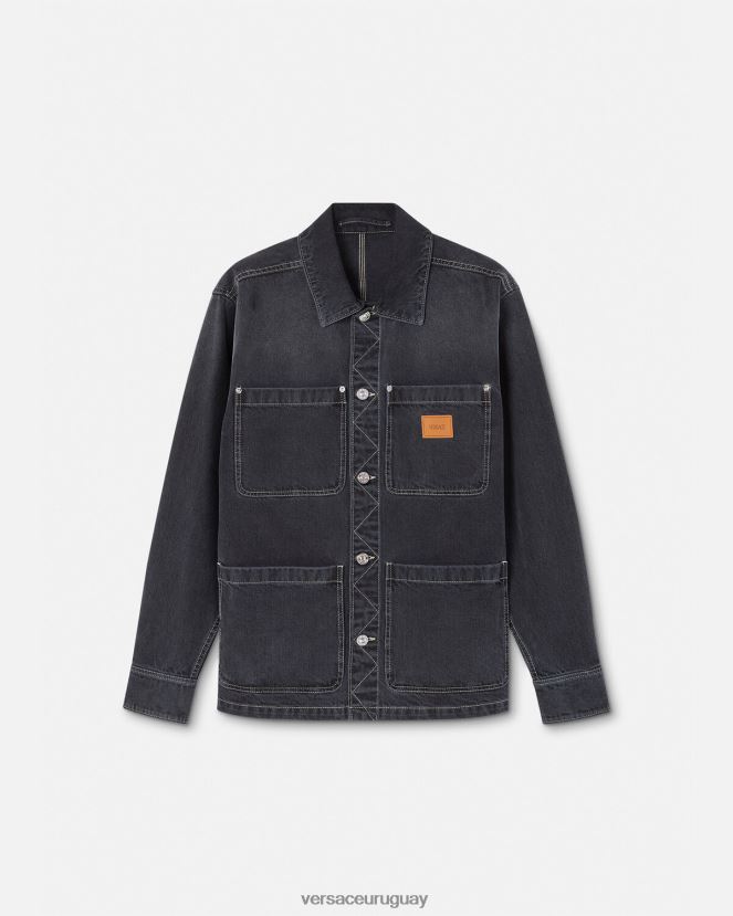 Versace sobrecamisa de mezclilla con logo hombres gris ropa H88R0H1324