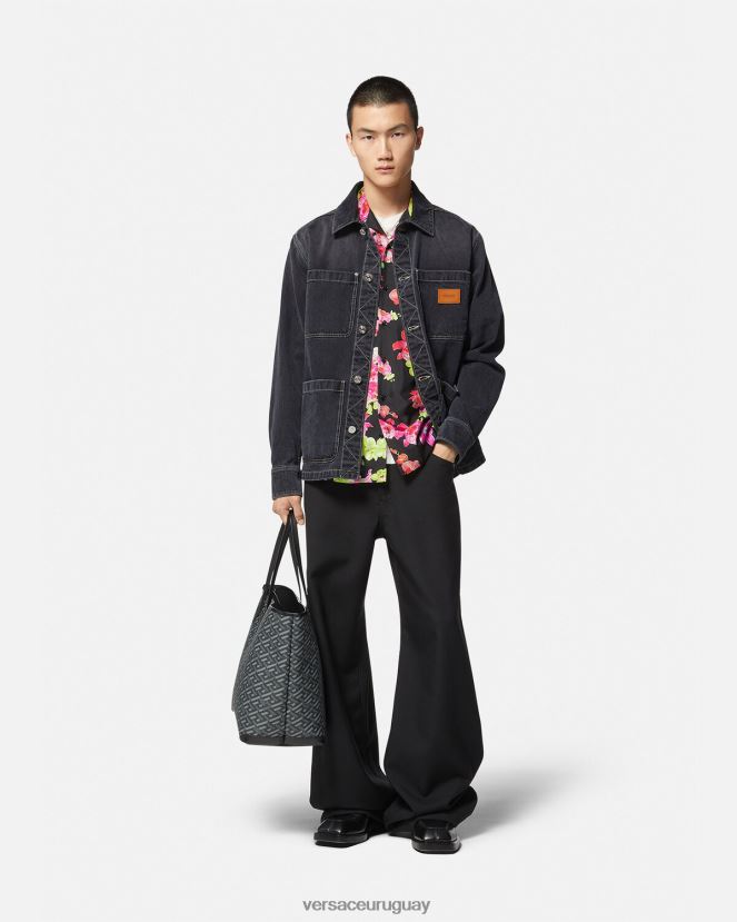 Versace sobrecamisa de mezclilla con logo hombres gris ropa H88R0H1324