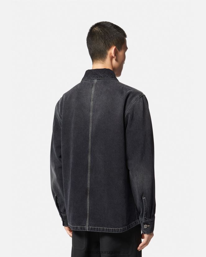 Versace sobrecamisa de mezclilla con logo hombres gris ropa H88R0H1324