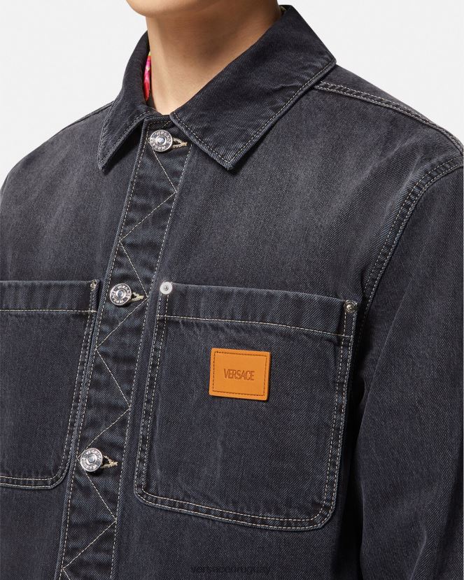 Versace sobrecamisa de mezclilla con logo hombres gris ropa H88R0H1324