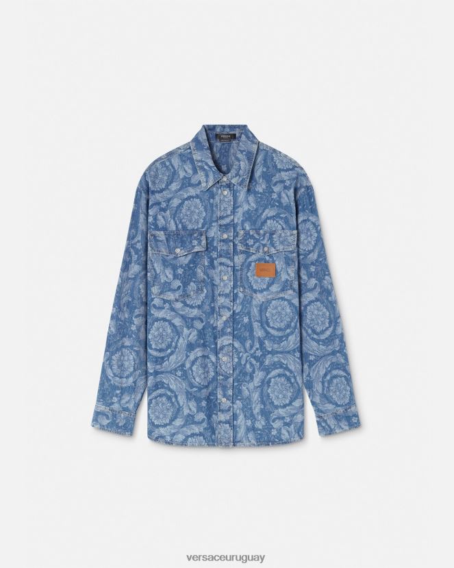 Versace sobrecamisa de mezclilla en jacquard barroco hombres Plano ropa H88R0H1299