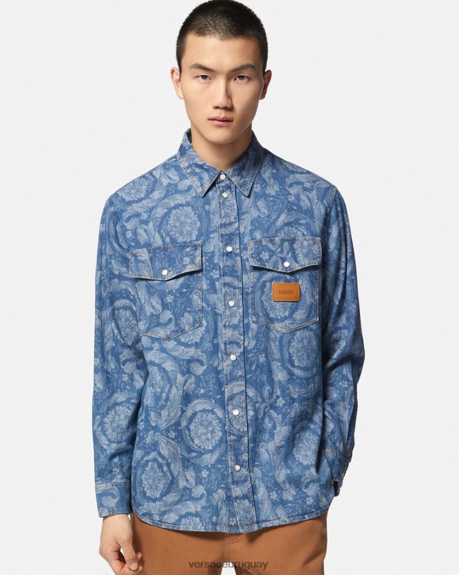 Versace sobrecamisa de mezclilla en jacquard barroco hombres Plano ropa H88R0H1299